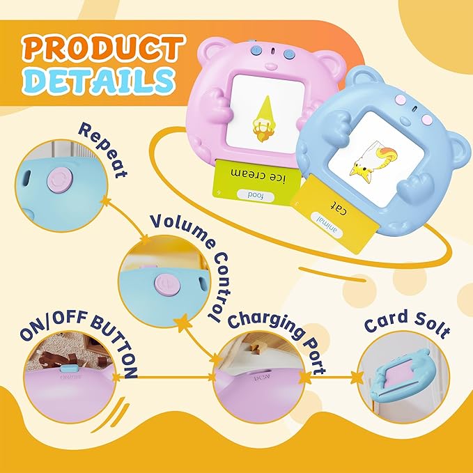 2 Pack Toddlers Talking Flash Cards with 224 Sight Words- Montessori Toys, Autism Sensory Toys,Speech Therapy,Learning Educational Toy Gifts for Ages 2 3 4 Boys and Girls, Blue+Pink