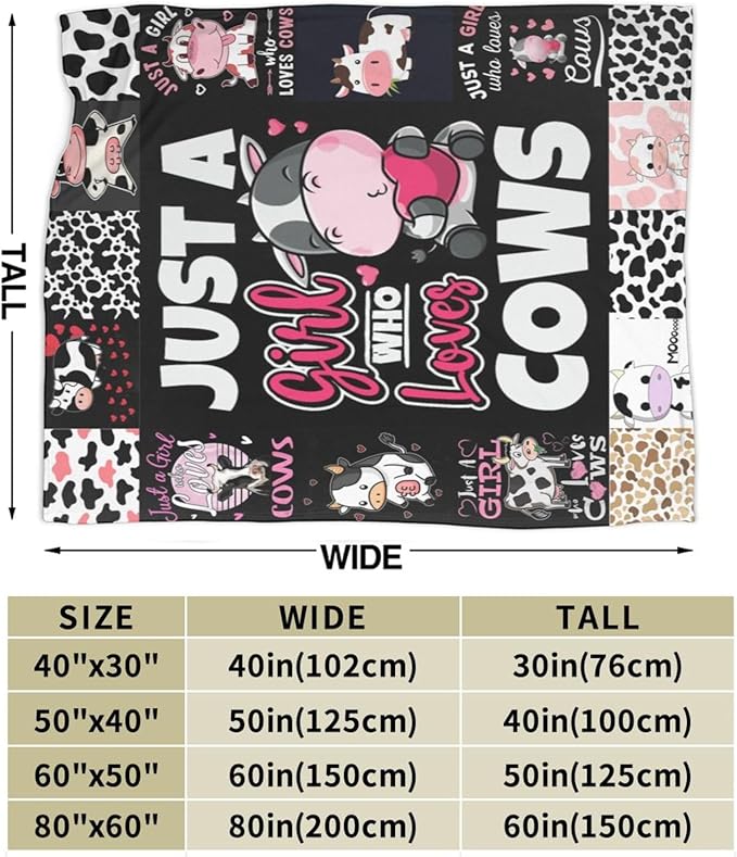 Just A Girl Who Loves Cows Throw Blanket Cute Farm Cow Animal Plush Fleece Soft Cozy Cartoon Cattle Gifts Blanket for Kids Girls Adults Couch Bed Chair Office Dorm Decor 40''X50''