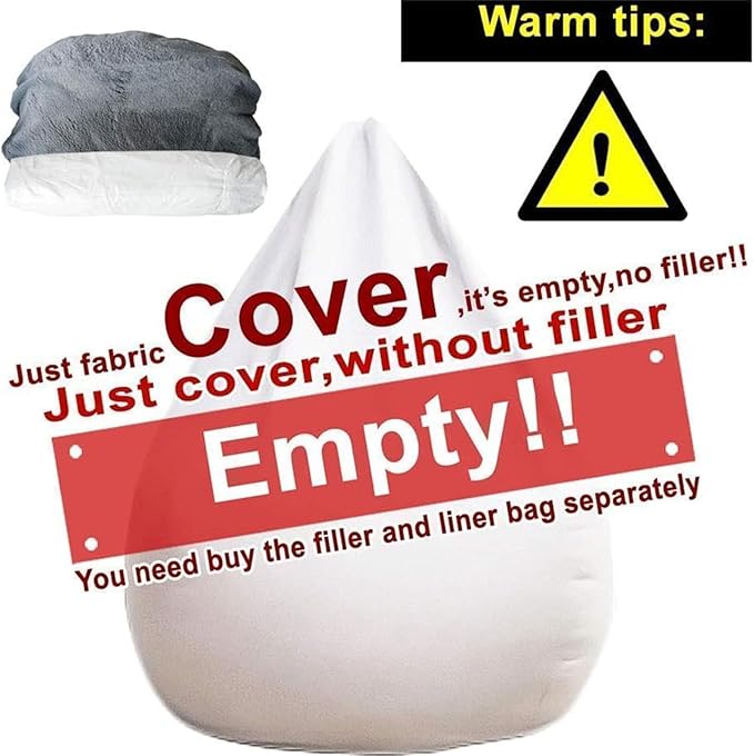 7ft Giant Bean Bag Chair Cover （No Filler） Soft PV Fur Bean Bag Sofa Portable Living Room Furniture Lazy Sofa Bed Cover for Adults Kids (Orange, 6ft)