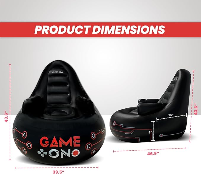 Huge Inflatable Gaming Chairs for Adults, Kids & Teens of All Ages - with Cup Holders & Side Pocket - Premium Game Chair for Gaming Room Décor, Video Gaming, and Comfortable Seating