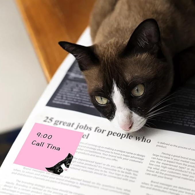 9 Pads Black Cat Sticky Notes Set, Pink Self-Stick Note Pads, Super Adhesive Memo Pads Cute Note Card for Cat Lover Gift, Teacher Office and School Supplies, 3x3in