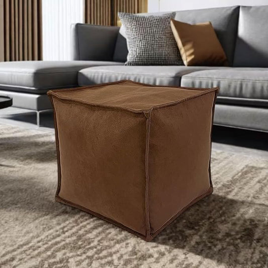 Louis Donné Unstuffed Ottoman Pouf Cover, Soft Handmade Pouf Ottoman Cover Foot Stool, 17.72" Square Small Bean Bag, Ottoman Foot Rest with Storage for Living Rooms Bedrooms, Brown (ONLY Cover)