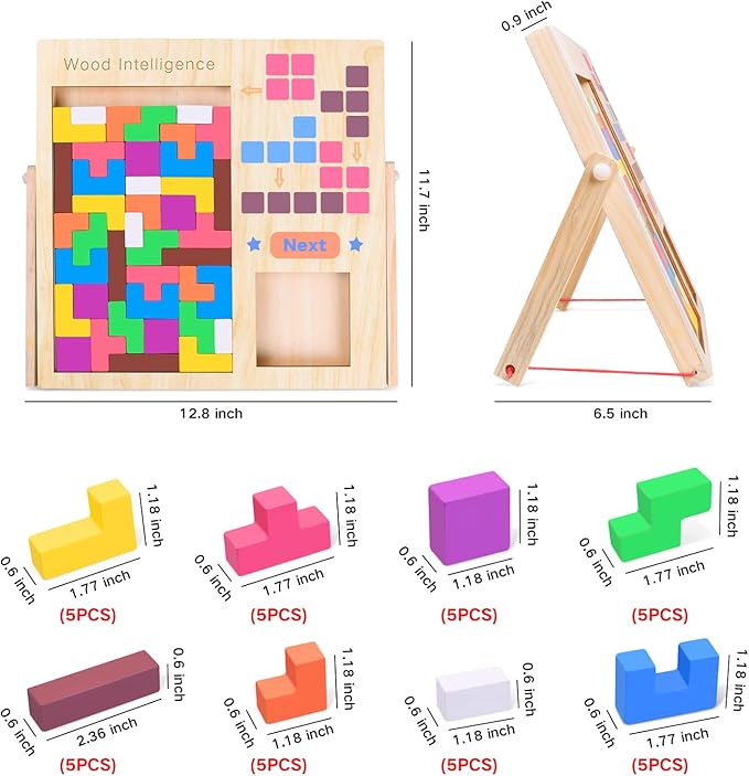 FFTROC Wooden Puzzles for Kids Ages 4-8 8-10 Thick Colorful 3D Russian Blocks and Brain Teaser Tangram Jigsaw STEM Intelligence Toys Educational Gift for Toddlers 3 4 5 6 7 Years Old Boys Girls