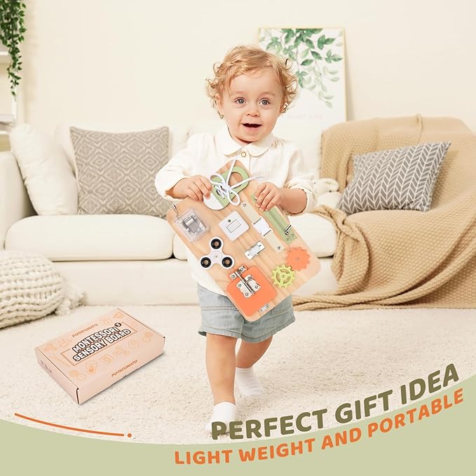 Montessori Toys for Tooddlers- Busy Board for 1 2 3 4 years - Educational Fidget Toys for Baby - Wooden Sensory Toys Autistic Children - Preschool Activities - Fine Motor Skills – Travel Toy