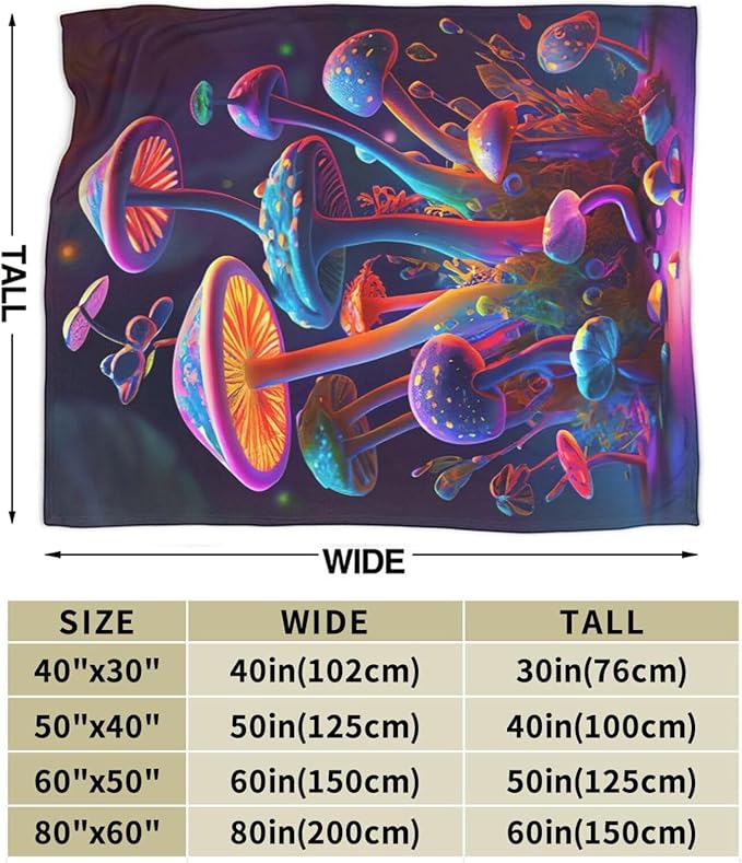 Mushroom Throw Blanket Colorful Mushroom Plush Fleece Soft Cozy Mushroom Gifts Blanket for Kids Girls Adults Couch Bed Chair Office Dorm Decor 40''X50''