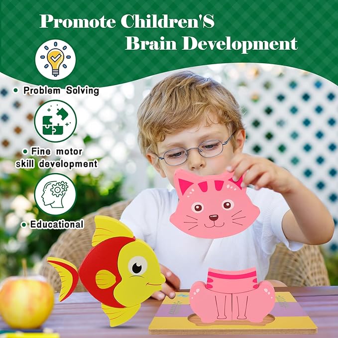 3 Pack Wooden Puzzles for Toddlers,Montessori Toys Puzzle for Kid 3 Year Old,Preschool Educational Learning Colorful Toys Gifts