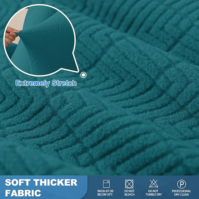 JIVINER 5 Pieces Recliner Sofa Covers Stretch Recliner Sofa Slipcover with Elastic Bottom Jacquard Fitted Reclining 3 Cushion Couch Cover Furniture Protector with Pockets (3 Seater, Teal)