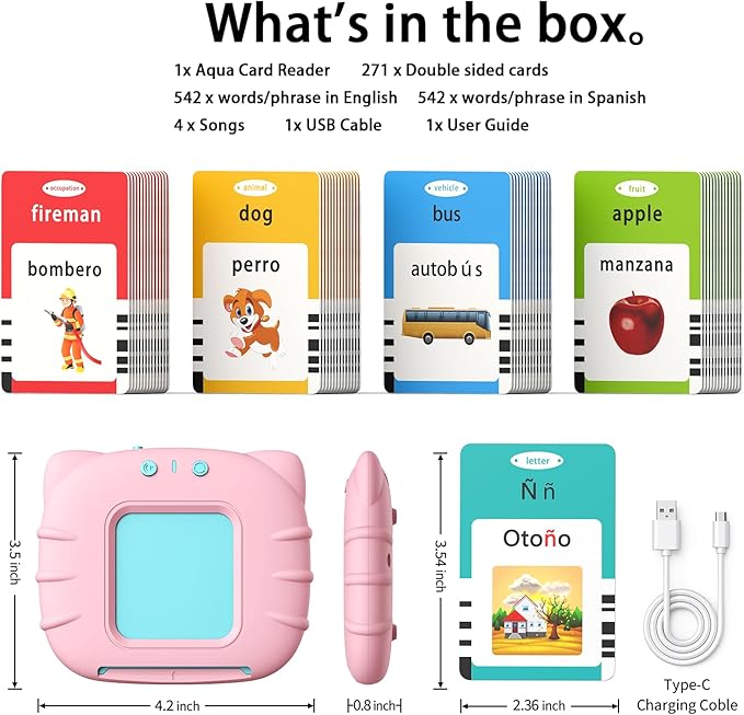 Kidzdo Spanish and English Audible Toys with Music, Bilingual Talking Flash Cards for Toddler/Beginning, ABC,Numbers,Colors,Shapes,Español/English Talking Flash Cards for Preschool,Kindergarten