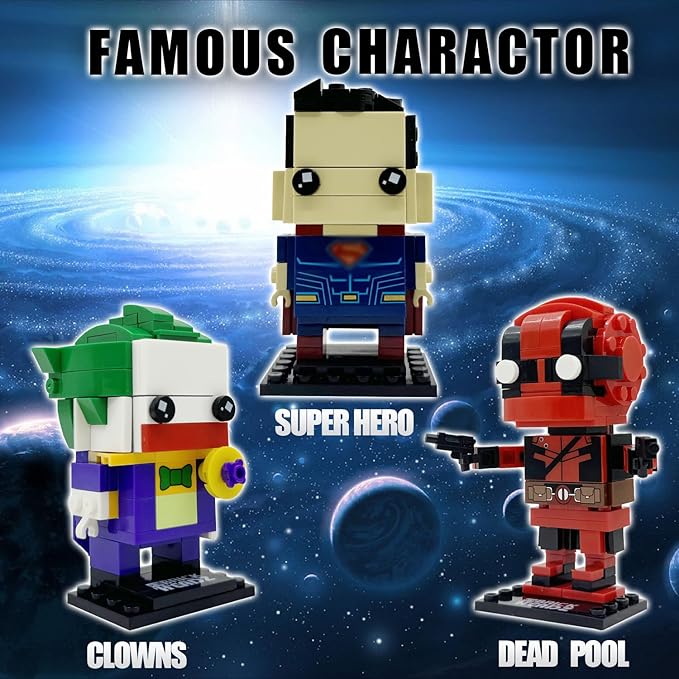 3 Animated Movies Building Figures Compatible with Lego, Comedy Dead Pool - Scheming Joker - Justice Superman Brick Mini Headz, Comic Book Film Character Superheroes Stacking Toy Ideal Gift for Kid