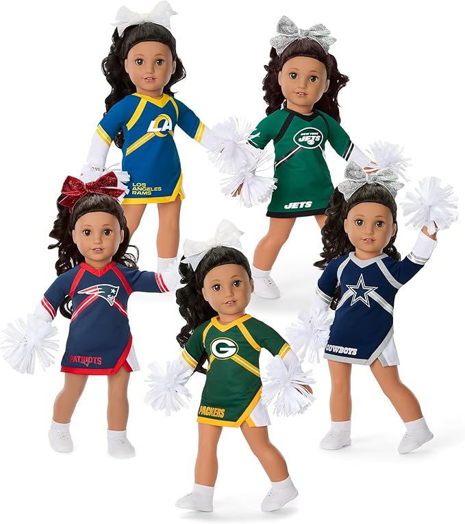 American Girl Greenbay Packers Cheer Uniform 18 inch Doll Clothes with Pom Poms, Navy and Grey, 5 pcs, Ages 6+