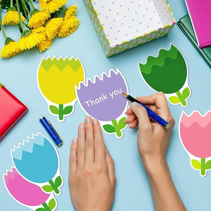 48 Pieces Spring Flowers Sticky Notes Tulips Florals Notes Pads Self-Adhesive Cute Flowers Sticky Memo Notes for Spring School Office Home Supplies Students Teachers Present