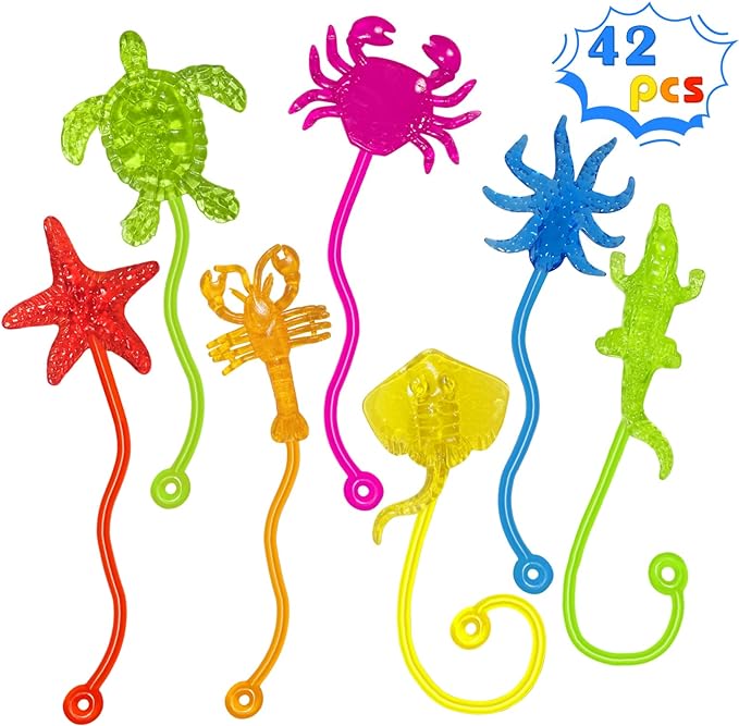 42PCS Sticky Hands Bulk Ocean Animal Party Favors for Kids Stretchy Sticky Hand Fidget Toys Goodie Bag Stuffers Treasure Box Toys for Classroom Prizes Birthday Party Supplies Easter Basket Stuffers