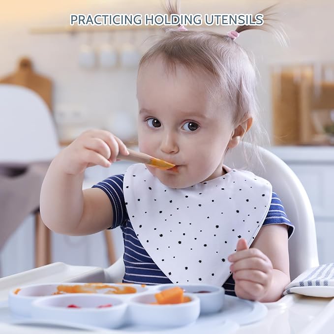 6 Pack Baby Spoons, First Stage Spoons, Shorter Length for Self Feeding, 6+ Months, Baby Training Spoons Infant Spoons, Food Grade Silicone, Dishwasher Safe & Boil-proof