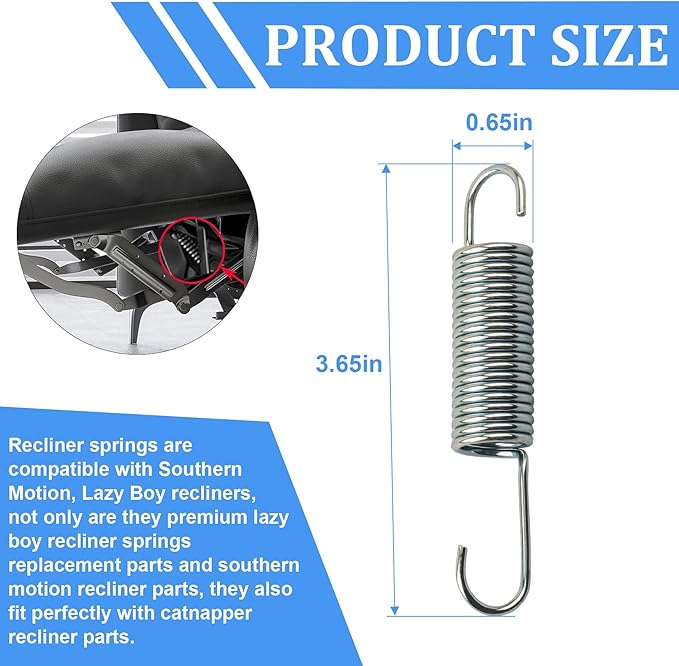 3-5/8 Inch Recliner Springs Replacement Parts, Recliner Spring for Southern Motion, Catnapper and Lazy Boy Recliner, Replacement Springs for Recliners, Recliner Replacement Parts, Chair Spring, 3 Pack