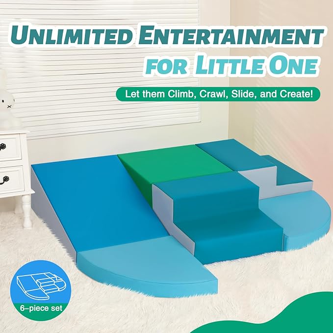 6-Piece Soft PU Leather Toddlers Climbing Toys, Indoor Climb and Crawl Activity Play Set, Foam Play Gym Climbing Structures for Toddlers 3, Baby Foam Climbing Blocks for Toddlers