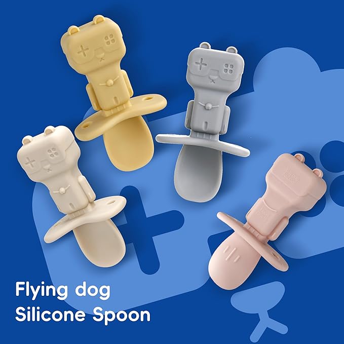 3PCS Baby Spoons, Silicone Baby Spoons Self Feeding 6+ Months Robot Baby Utensils Baby Led Weaning Spoons with Anti Choke Barrier First Stage Training Toddler Spoons, BPA Free (Pink)