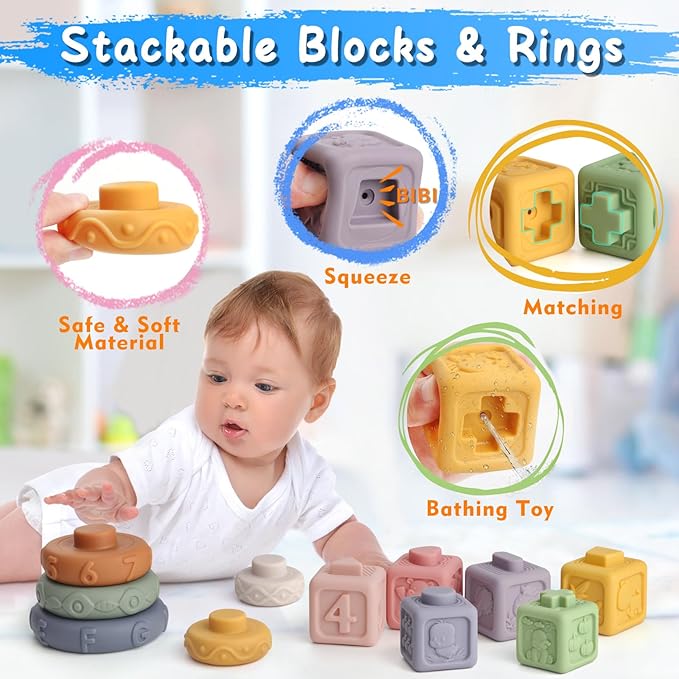 5 in 1 Montessori Baby Toy Set for Toddler Aged 6+ Month - Fine Motor Skill Learning Toys for Baby Grasp & Hand-Eye Coordination. Early STEM Gift Toy for Boys Girls 1 2 3 Years Old