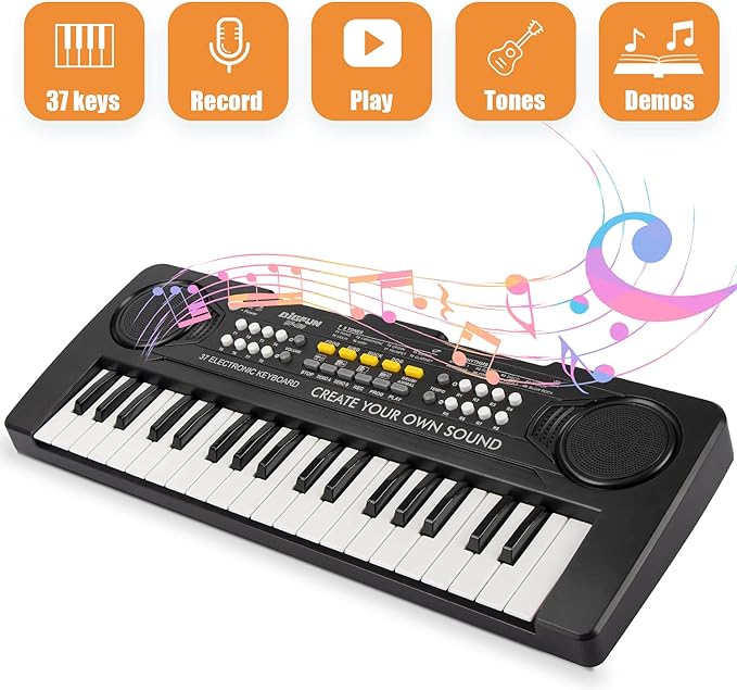 Kids Keyboard Piano, 37 Key Portable Electronic Piano for Kids, Digital Music Keyboard Educational Toys for 3 4 5 6 7 8 Year Old Girls Boys (Black)