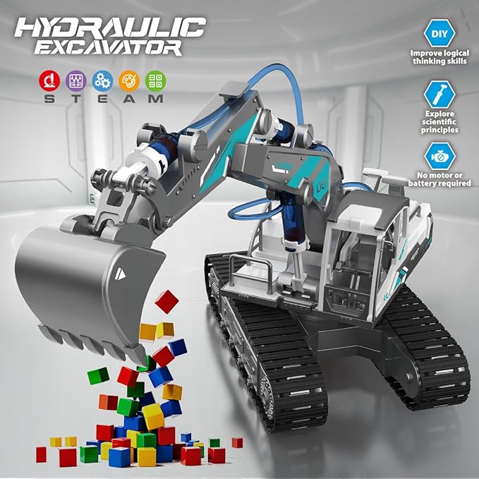 STEM Building Blocks Assembled Engineering Vehicle Hydraulic Power System, Science and Technology Small Production Science Experiment Set Educational Toys,Perfect for Boys Age 8-12