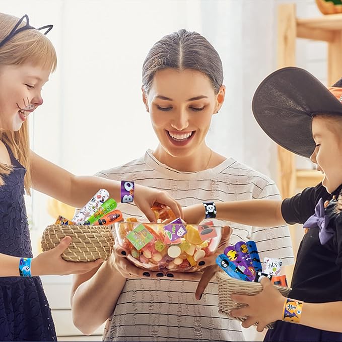 60 Pcs Halloween Slap Bracelets for Kids Girls Boys, Halloween Party Favors Toys Bulk Pumpkin Bat Spider for Treats Non Candy Bag Stuffers/Party Supplies/Classroom Prizes/Exchanging Gifts/Christmas