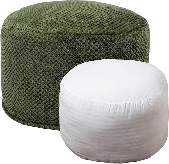 Asuprui Pouf Ottoman Stuffed Stuffed Ottoman Foot Rest Soft Plush Fiber Foot Stool 20x20x12 Inches Fuzzy Chair Floor Pouf Chair Foot Rest with Storage for Living Room Bedroom Green Pouf with Filler
