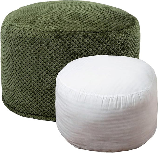 Asuprui Pouf Ottoman Stuffed Stuffed Ottoman Foot Rest Soft Plush Fiber Foot Stool 20x20x12 Inches Fuzzy Chair Floor Pouf Chair Foot Rest with Storage for Living Room Bedroom Green Pouf with Filler