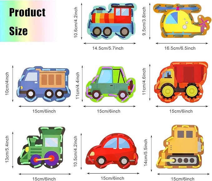Zonon 8 Pieces Kids Lacing Cards Sewing Cards in 8 Patterns Lacing Games for Developing Imagination Education Supplies Children Sewing Game Favors (Transportation Style)