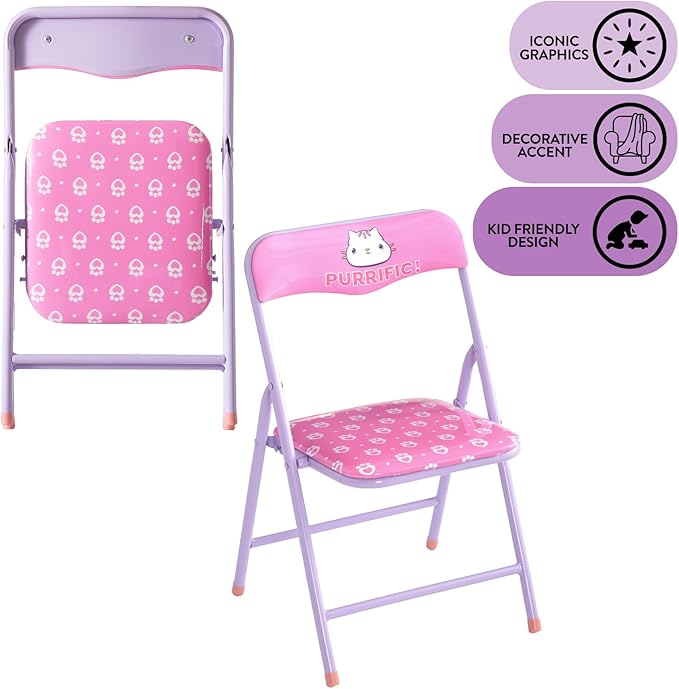 Idea Nuova Gabby's Dollhouse 3 Piece Children's Activity Square Table and 2 Folding Chairs Set, Ages 3+