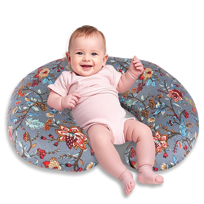 Nursing Pillow, Breastfeeding Pillows with Standard Size Removable Cover, Breast Feeding Pillow with Breathable Filling, Ergonomic Nursing Essentials for Bottle and Breastfeeding (Peony)