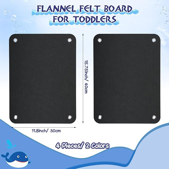 4 Pieces Felt Board for Toddlers Classroom Flannel Board Stories for Preschool Homeschooling, Kids Felt Story Activity Wall Hanging Children Birthday Gifts, 11.8 x 15.75 Inch (Black)