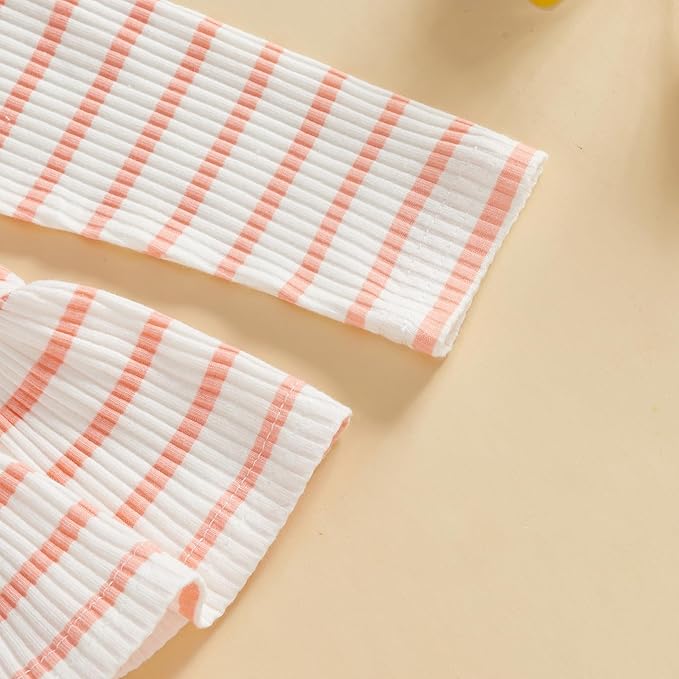 Mubineo Toddler Baby Girl Clothes Cute Ribbed Outfits Knit Long Sleeve Shirt Tops Bell Bottom Pant Fall Winter Outfit
