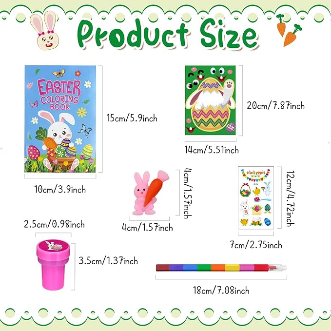 72 Pcs Easter Party Favors Easter Egg Bunny Rabbit School Exchange Gifts Coloring Books Stacking Crayons Tattoo Puzzle DIY Sticker Stampers Class Reward Prizes for Spring Easter Party Supplies