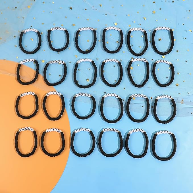 24 Pcs Cheerleader Gifts for Girls Handmade Friendship Bracelets for Teen Girls Stretch Cheer Bracelets Y2k Cheer Stuff Stackable Clay Bead Bracelets Bulk Teens Birthday Christmas Party Favors