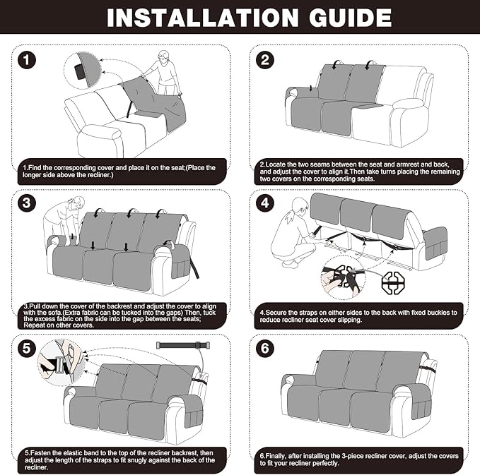 TAOCOCO 100% Waterproof Recliner Sofa Covers 3 Seater, Split Couch Covers for Reclining Couches for Kids Pets, Non Slip Reclining Couch Covers Furniture Protector with Straps(3 Seater, Coffee)