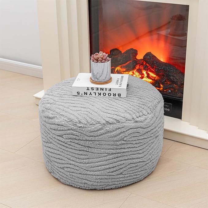 Asuprui Round Pouf Ottoman Stuffed Home Pouf Ottoman Foot Rest Foot Stool Poufs for Living Room Boho Home Decor Foldable Floor Chair Storage for Living Room, Bedroom