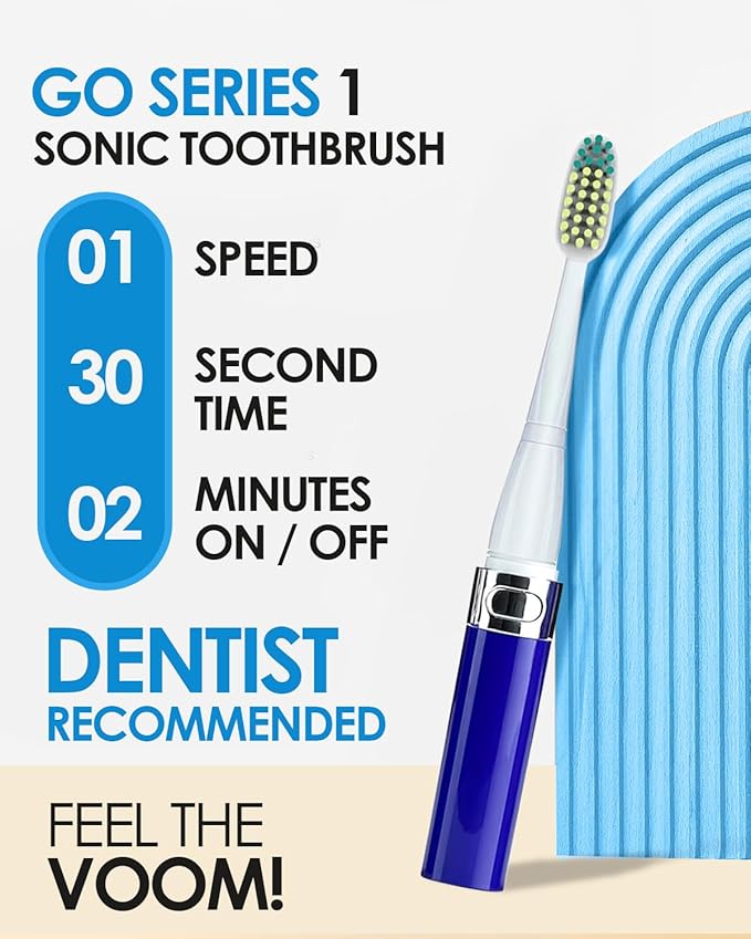 Voom Sonic Go 1 Series Travel Electric Toothbrush | Travel Toothbrushes - Battery Operated Toothbrush for Adults & Kids, Dentist Recommended Toothbrush, Portable w/ 2 Minute Timer (Royal Blue)