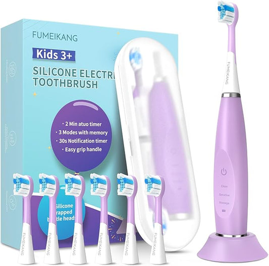 Kids Electric Toothbrushes Sonic Rechargeable Tooth Brush Gifts for Boys and Girls Smart Timer Power Toothbrush - Blue 3 4 5 6 7 8 9 10 11 12 (Purple)
