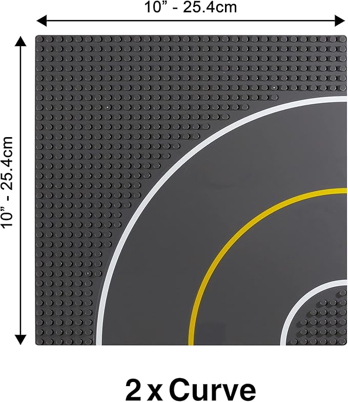 Apostrophe Games Road Baseplate – Premium Building Blocks Base Plates Compatible with All Major Brands – 8pcs Baseplate Gray with Road Design – Straight, Curve, Crossroad, T-Junction Gray Base Plates