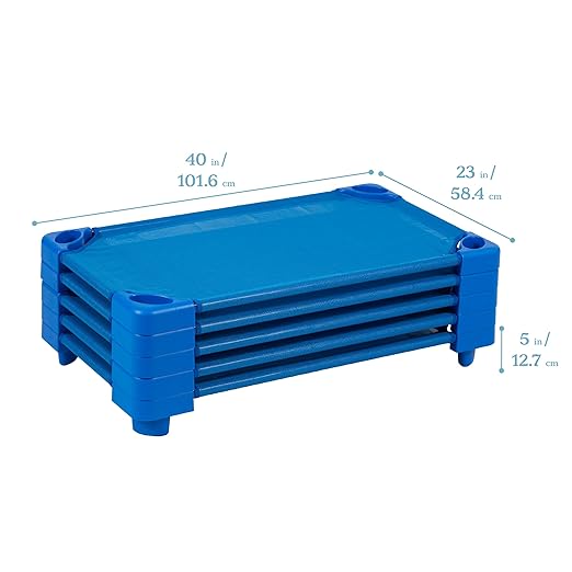 ECR4Kids Stackable Kiddie Cot, Assembled, Toddler Size, Classroom Furniture, Blue, 5-Pack