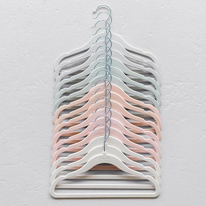 3 Sprouts Velvet Baby Hangers - Non-Slip Hanger for Infant, Toddler, Baby Clothes - Closet Kids Hangers with Slim Design, Nordic Colors, Pack of 30 - Cream