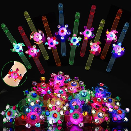 48-Pack LED Light Up Fidget Spinner Bracelets - Glow in The Dark Party Favors for Kids Ages 8-12