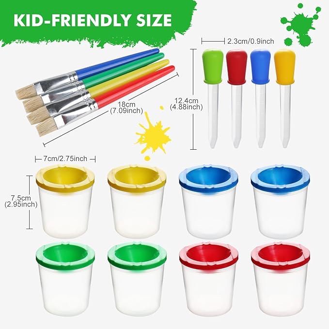 Toddler Paint Brushes Paint Cups, Droppers for Kids, No Spill Paint Cups for Kids, Plastic Liquid Dropper for Kids Crafts, Spill Proof Paint Cups for Preschool Classroom Furniture