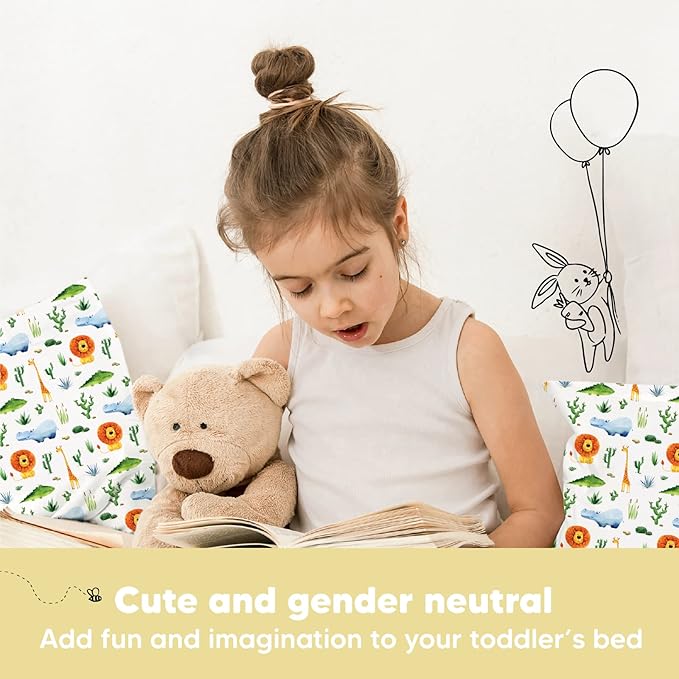 Toddler Pillow with Pillowcase - 13x18 My Little Dreamy Pillow, Organic Cotton Toddler Pillows for Sleeping, Kids Pillow, Travel Pillows, Mini Pillow, Nursery Pillow, Toddler Bed Pillow (Zoo)