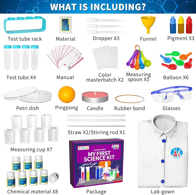 240+ Lab Experiments Science Kit for Kids 4-6-8-12, STEM Educational Scientific Toys for Boys Girls with Lab Coat Scientist Costume & Goggle, Chemistry Set Birthday for Kids Boys Girls