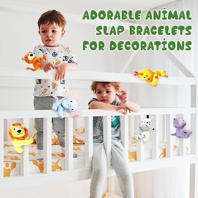 Aoriher 6 Pcs Stuffed Forest Animal Slap Bracelets Bulk 6 Inch Jungle Animals Plush Slap Bracelets Cute Stuffed Animal Slap Bracelets Gifts for Valentine Birthday Baby Shower Party Favor Decorations