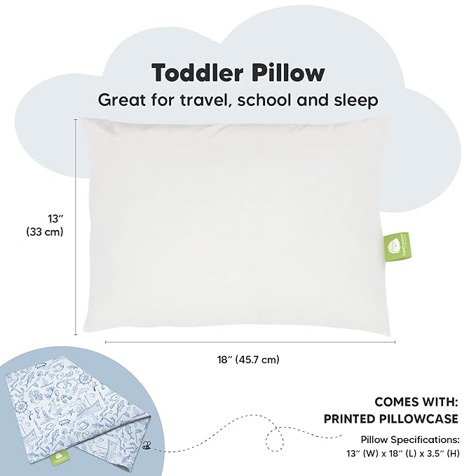 Toddler Pillow with Pillowcase - 13x18 My Little Dreamy Pillow, Organic Cotton Toddler Pillows for Sleeping, Kids Pillow, Travel Pillows, Mini Pillow, Nursery Pillow, Toddler Bed Pillow (Nautical)