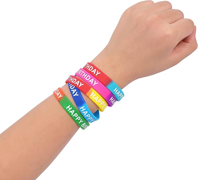 176 Pieces Birthday Rubber Bracelets(22 Styles),Colored Birthday Wristbands for Birthday Party Favors,Stretch Birthday Rubber Wristbands for Birthday Party Supplies