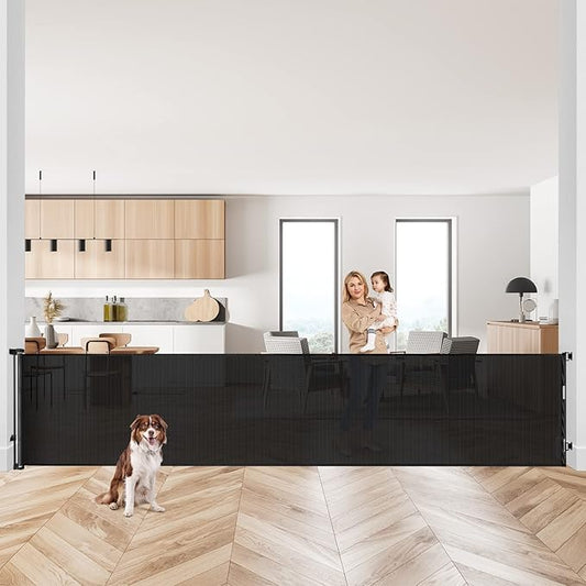 145 Inch Extra Wide Baby Gate for Extra Wide Openings Retractable Baby Gates for Doorways Outdoor Pet Gates for Dogs Indoor Large Baby Gate Retractable Gate Adjustable Large Dog Gate for Stairs, Black