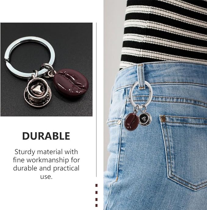 Abaodam 12Pcs Coffee Bean Keychain Coffee Party Favors Coffee Key Chain Bracelet Kids Party Favors Car Handbag Zinc Alloy Coffee Keychain