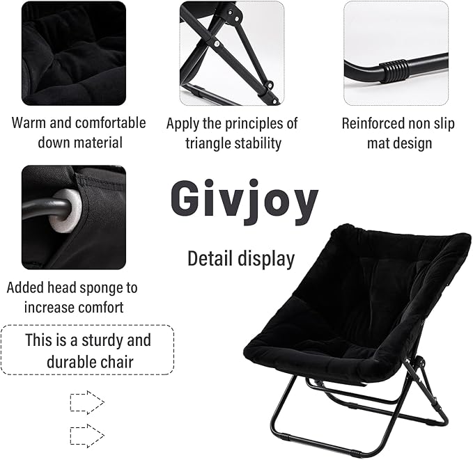 Comfy Saucer Chair, Soft Faux Fur Oversized Folding Chair, Flexible Lounge Lazy Chair for Kids Girls Teens Adults, Moon Chair for Dorm Rooms, Bedroom, Living Room